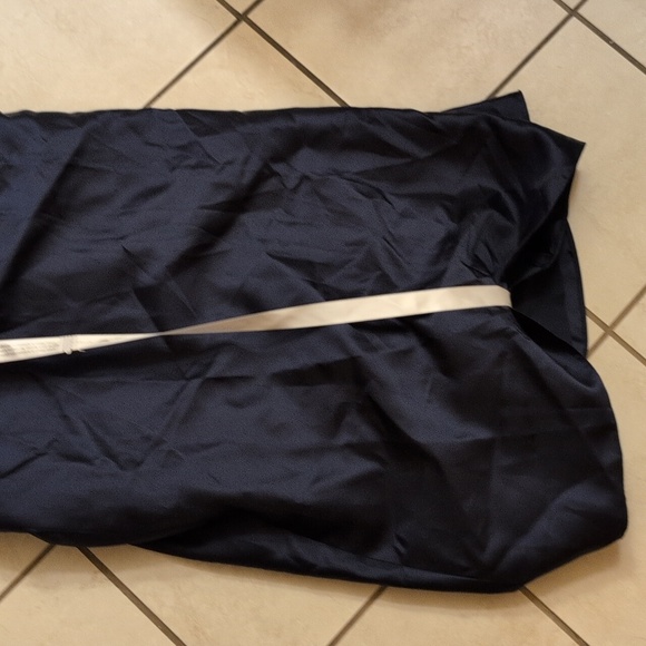 NWT Alfred Sung Satin Fit Flare Maxi Dress Gown Shoulder Bows Midnight Navy 16 - Picture 3 of 11